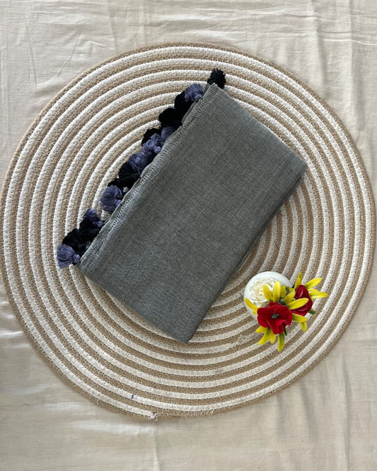 Ash Grey Mulmul Saree