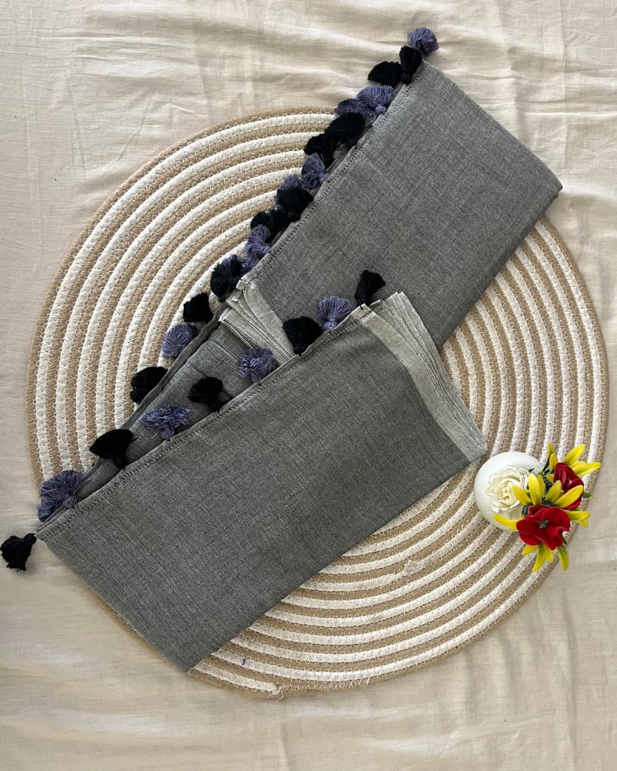 Ash Grey Mulmul Saree