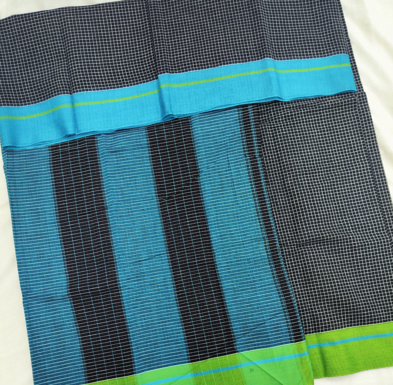 Blue-Green Border Black Patteda Anchu Saree