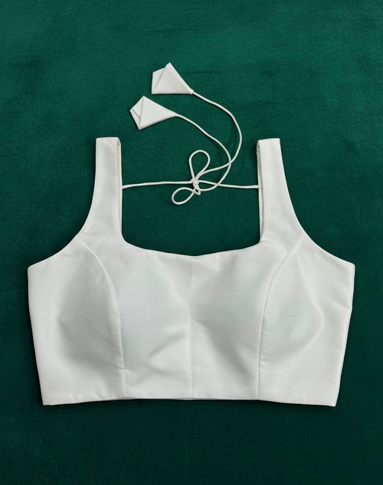 White Raw Silk Basic Strap Blouse