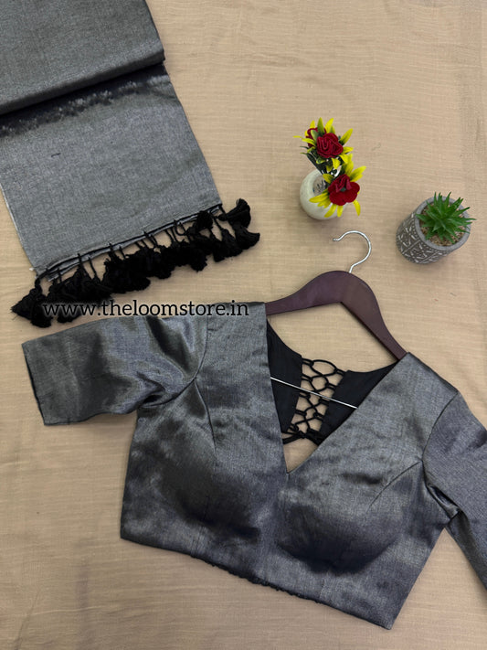 Metallic Silver Tissue Saree Blouse Set