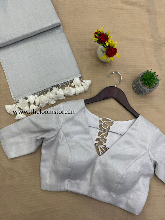 Silver Tissue Saree Blouse Set