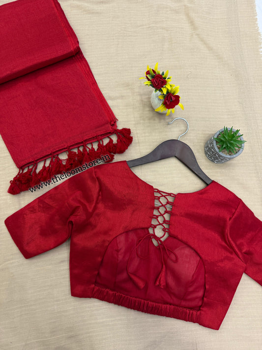 Red Tissue Saree Blouse Set