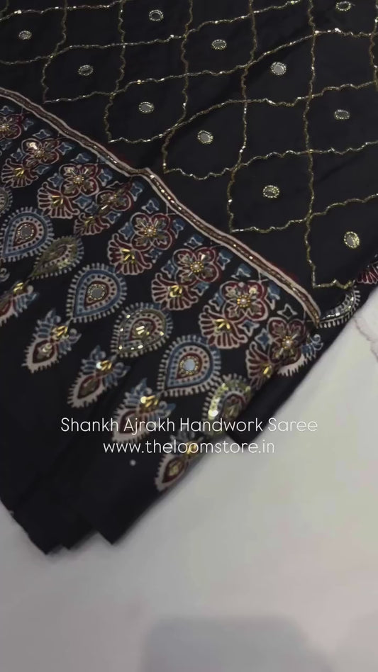 Shankh Ajrakh Handwork Saree (Dispatch Start June 15th, 2026)