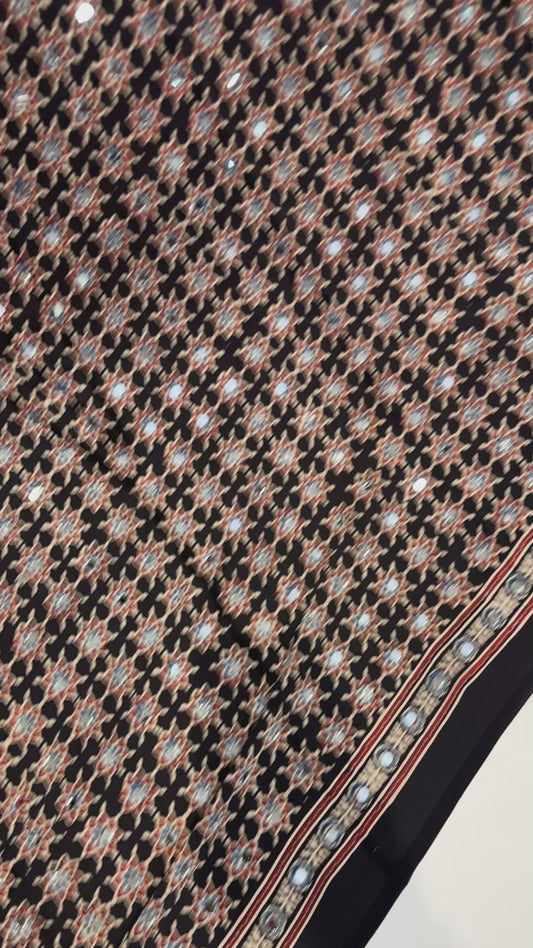 Kuyaru Black Mirror Ajrakh Modal Silk Saree (Ready To Ship)