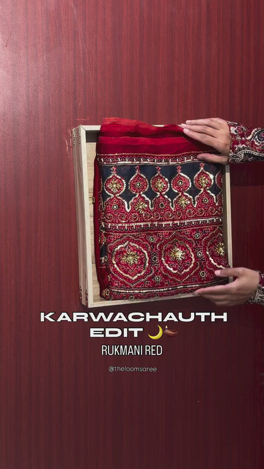 Rukmini Red Ajrakh Handwork Saree (Pre Order - Dispatch Starts 25th Oct 2026)