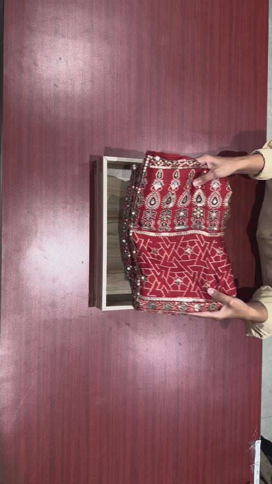 Alia Red Ajrakh Handwork Saree (Pre Order - Dispatch Starts 25th Oct 2026)
