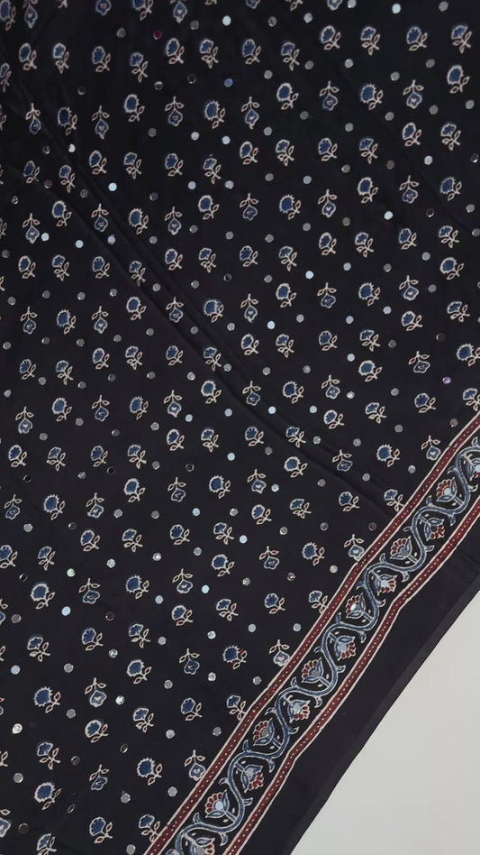 Indie Black Mirror Ajrakh Modal Silk Saree (Ready to ship)