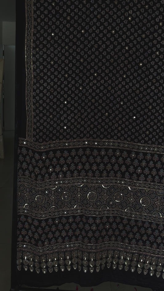 Black Lotus Ajrakh Handwork Saree