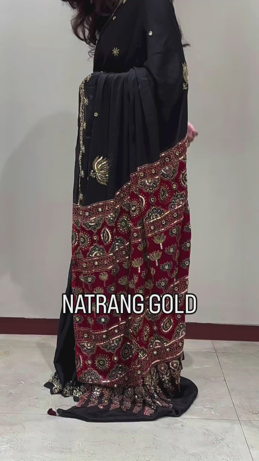 Natrang Gold Ajrakh Handwork Saree (Pre Order - Dispatch Starts 5th Nov 2026)